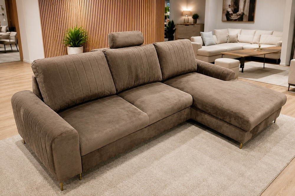 Ex-Display Monaco Corner Sofa Bed With Storage Malia Mushroom