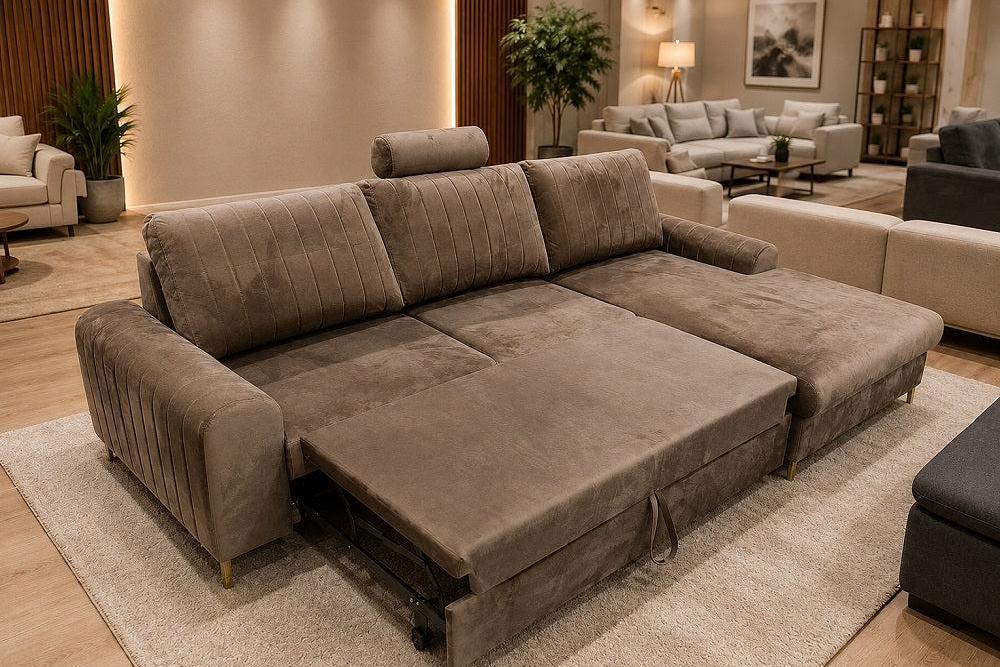 Ex-Display Monaco Corner Sofa Bed With Storage Malia Mushroom