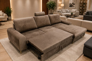 Ex-Display Monaco Corner Sofa Bed With Storage Malia Mushroom