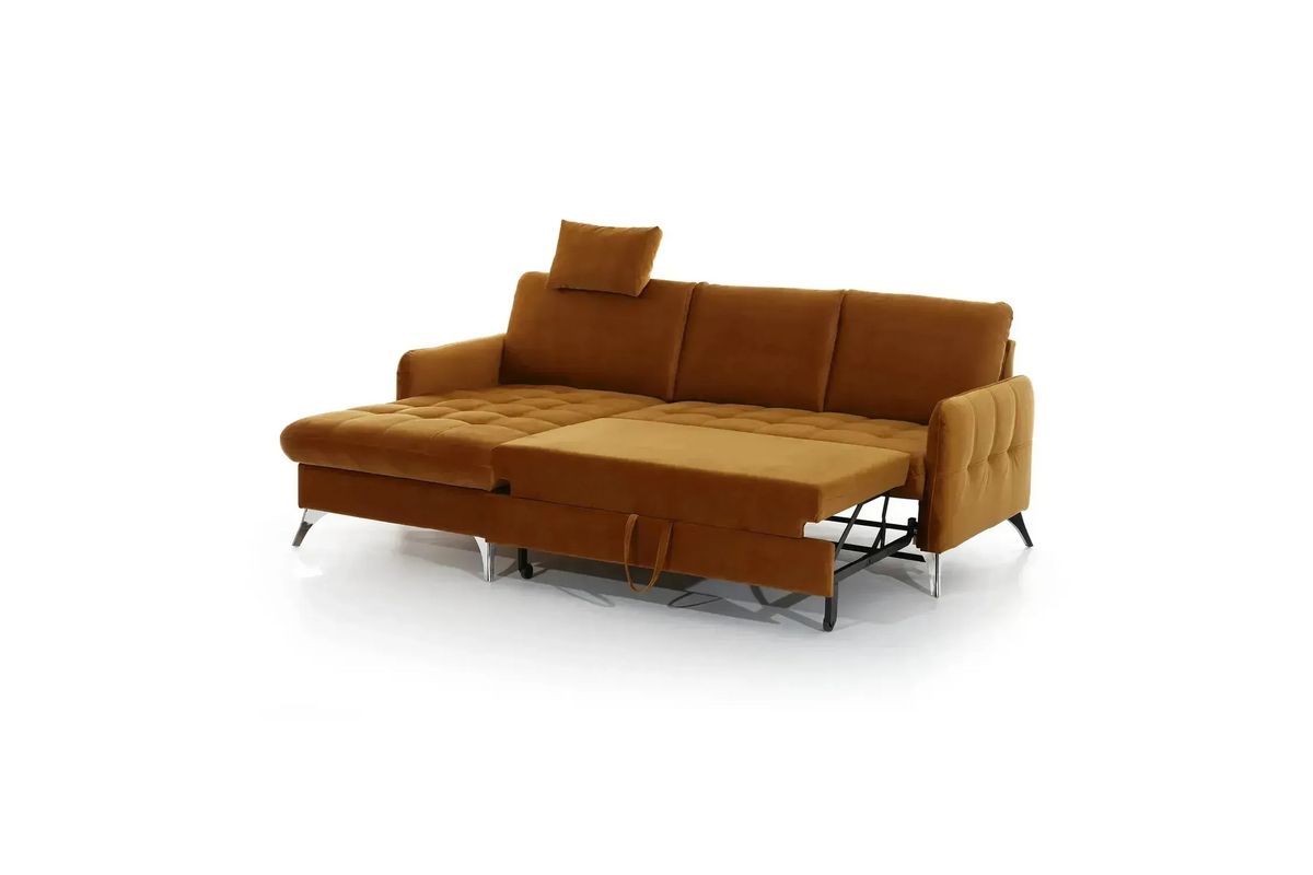 Brown sectional sofa with ottoman on a white background