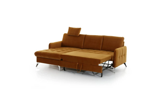 Brown sectional sofa with ottoman on a white background