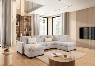 Narożna sofa Lukka U z funkcją spania i schowkiem