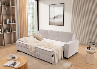 Rozkładana sofa narożna z funkcją spania i pojemnikiem na pościel Torentino
