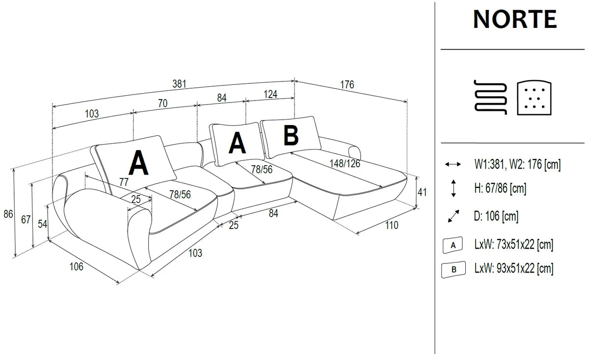 Norte I Corner Sofa dimensions