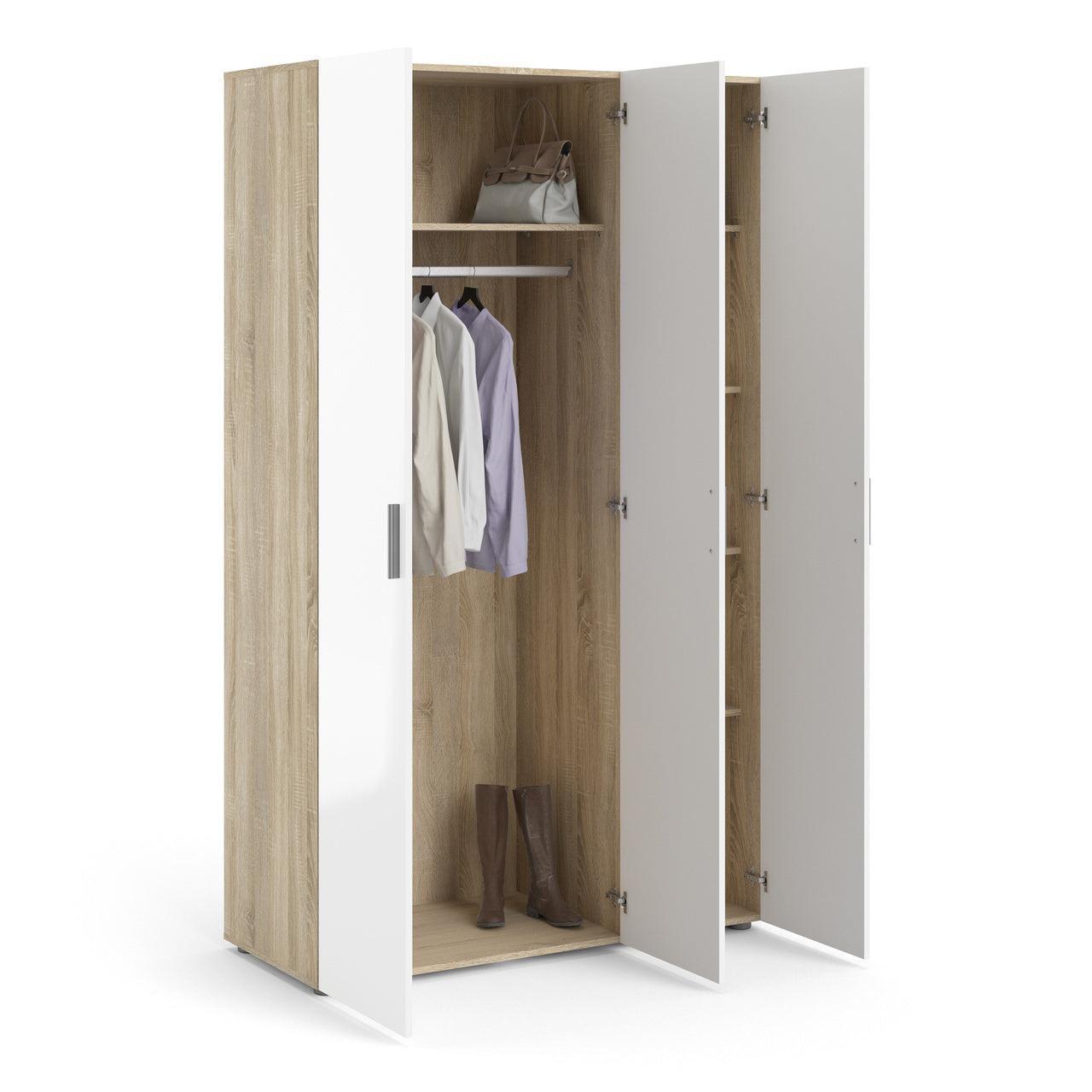 Pepe Wardrobe with 3 Doors in Oak with White High Gloss