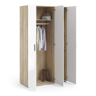 Pepe Wardrobe with 3 Doors in Oak with White High Gloss - Msofas LTD