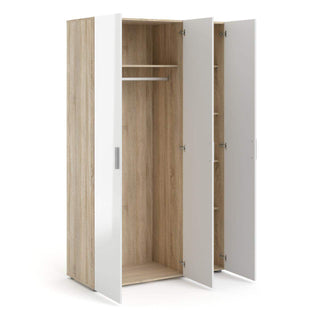 Pepe Wardrobe with 3 Doors in Oak with White High Gloss - Msofas LTD