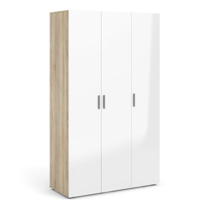 Pepe Wardrobe with 3 Doors in Oak with White High Gloss