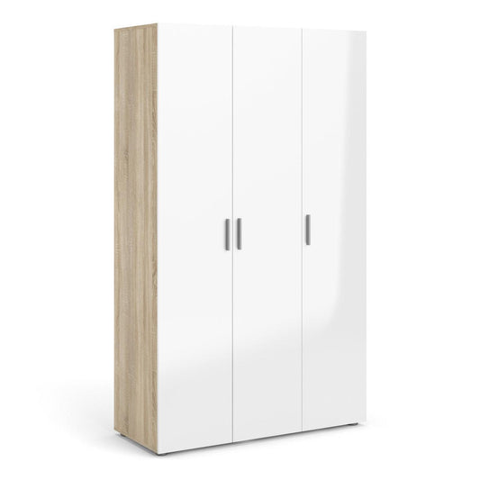 Pepe Wardrobe with 3 Doors in Oak with White High Gloss