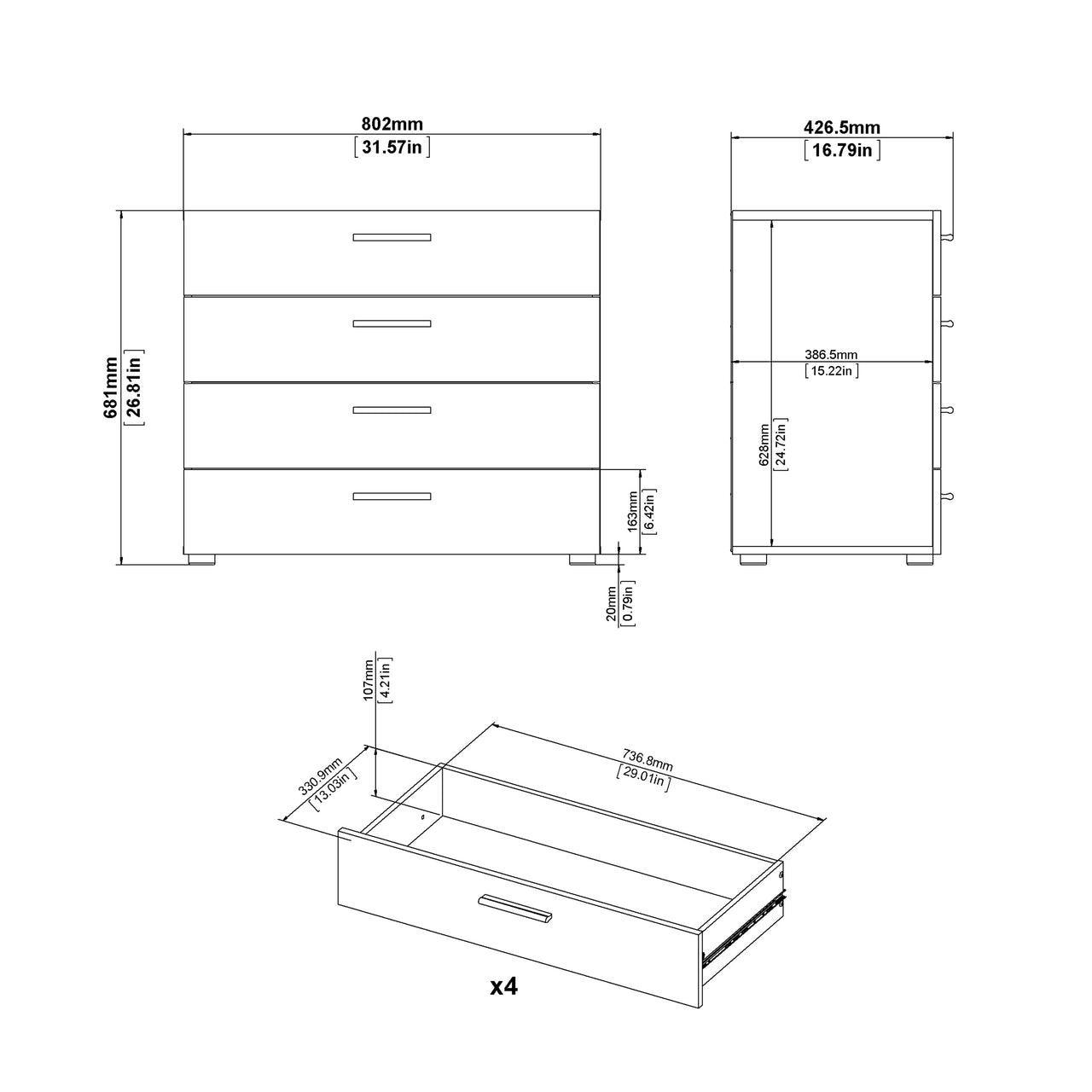 Pepe Chest of 4 Drawers in Oak