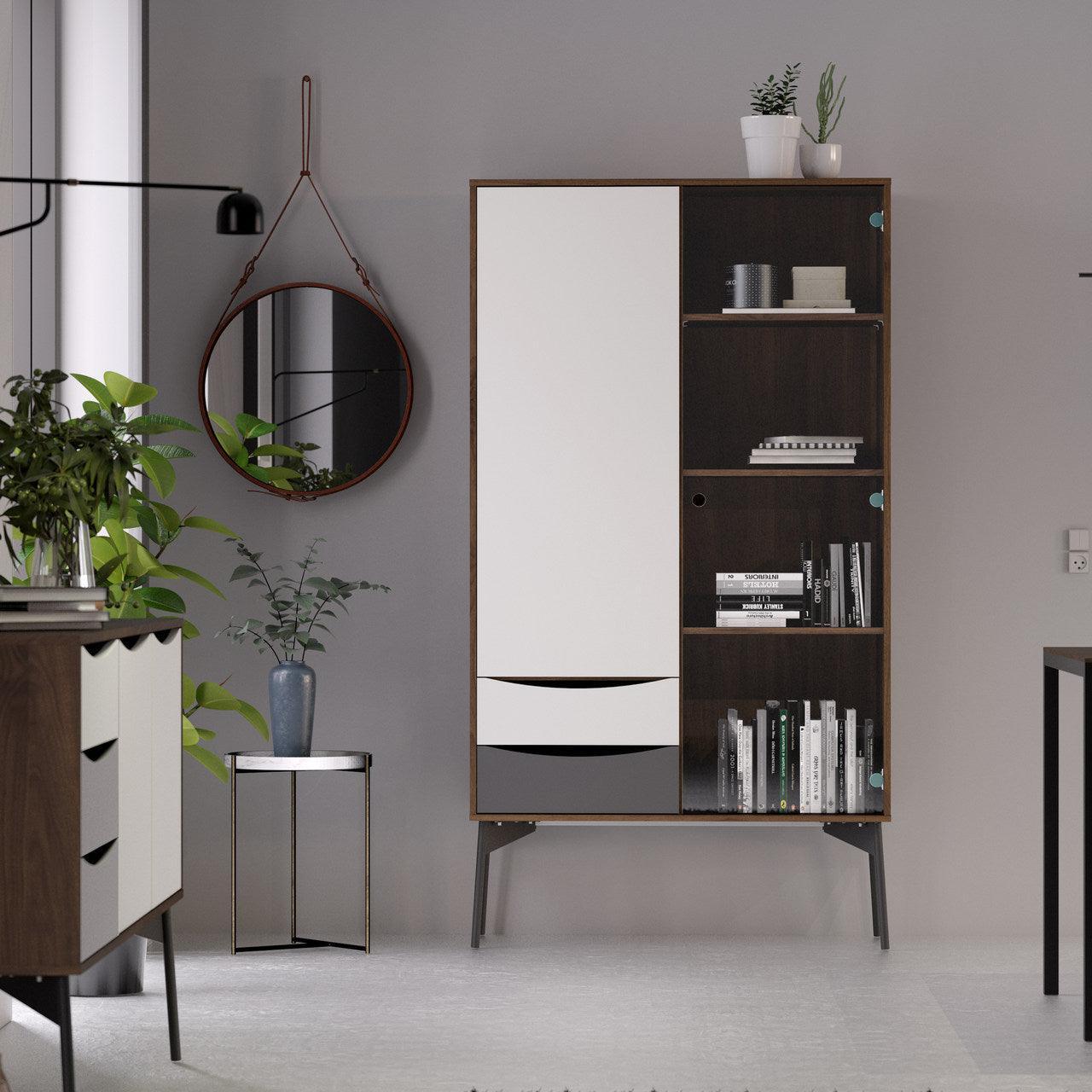 Fur China Cabinet With Doors+Drawers in Grey, White and Walnut