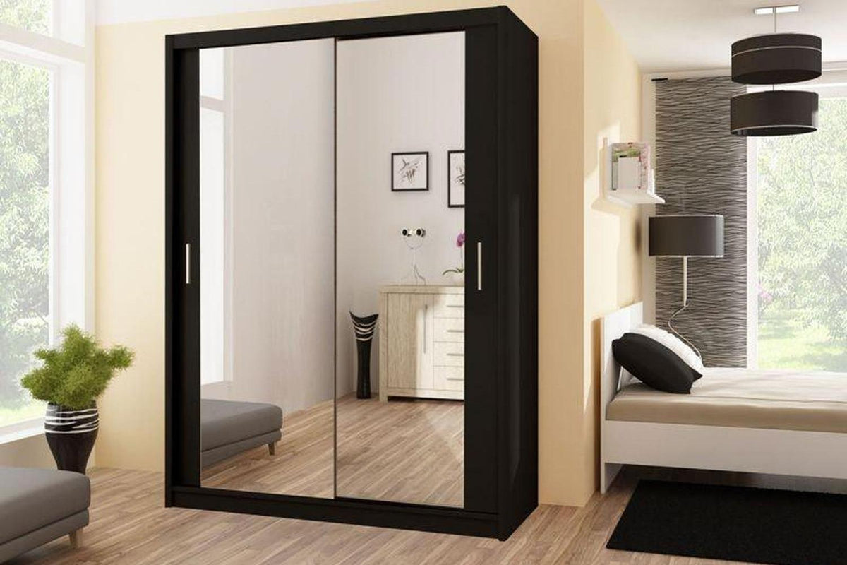 Paris 120 Black Sliding Wardrobe With Mirror