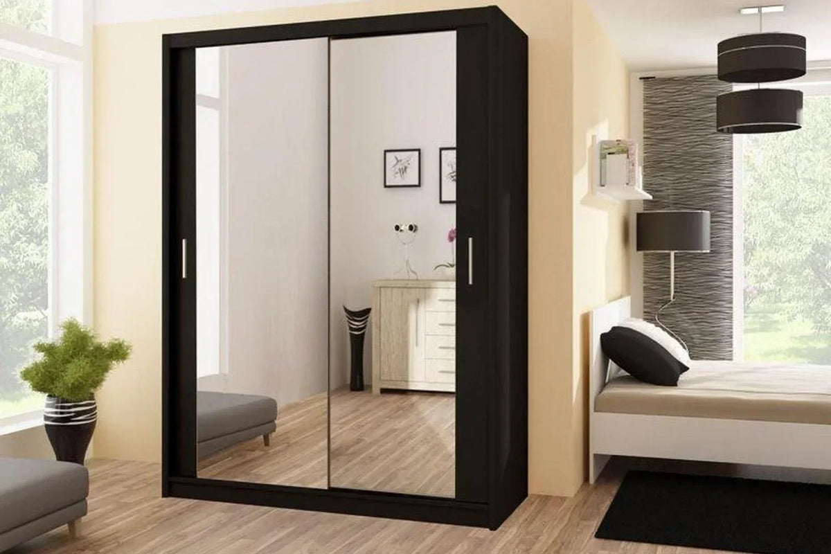 Paris 120 Black Sliding Wardrobe With Mirror