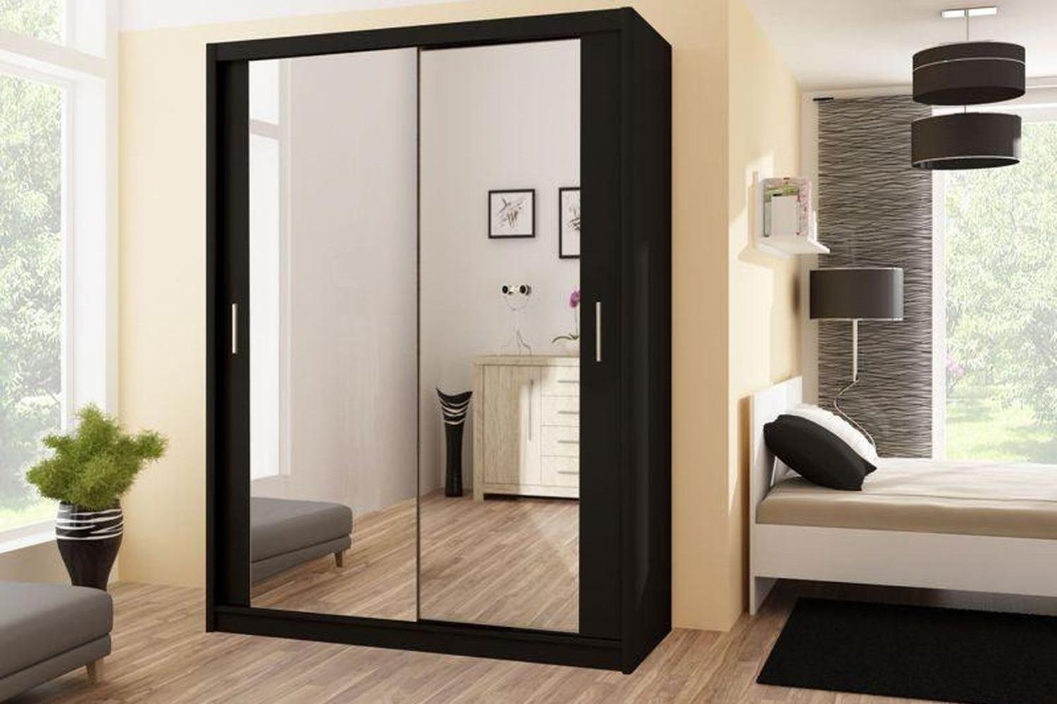 Paris 120 Black Sliding Wardrobe With Mirror