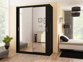 Paris 120 Black Wardrobe with Mirror - Msofas LTD