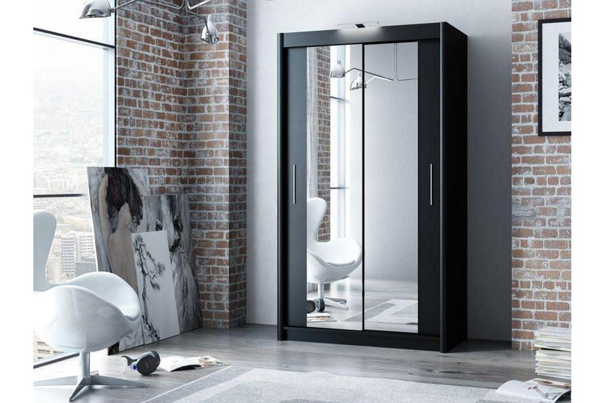 Paris 120 Black Sliding Wardrobe With Mirror