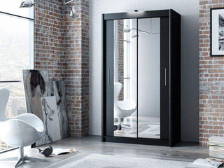 Paris 120 Black Wardrobe with Mirror - Msofas LTD