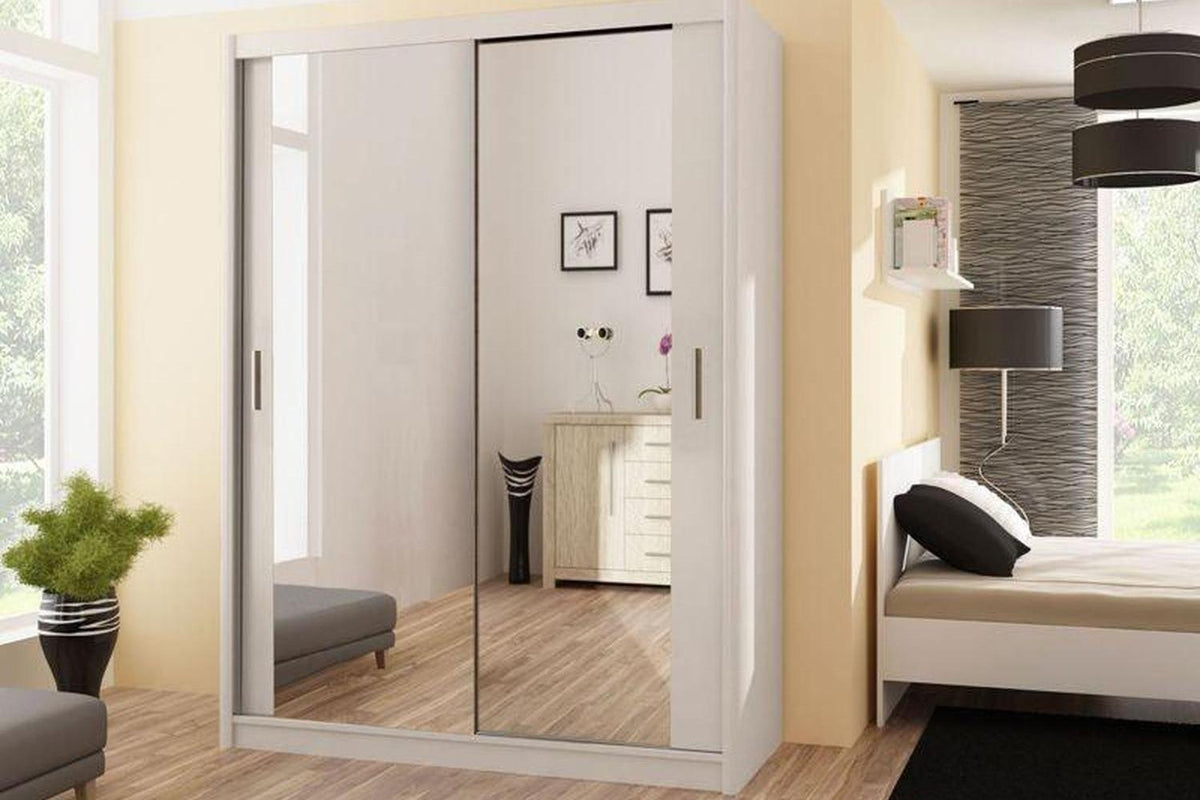 Paris 120 White Sliding Wardrobe With Mirror