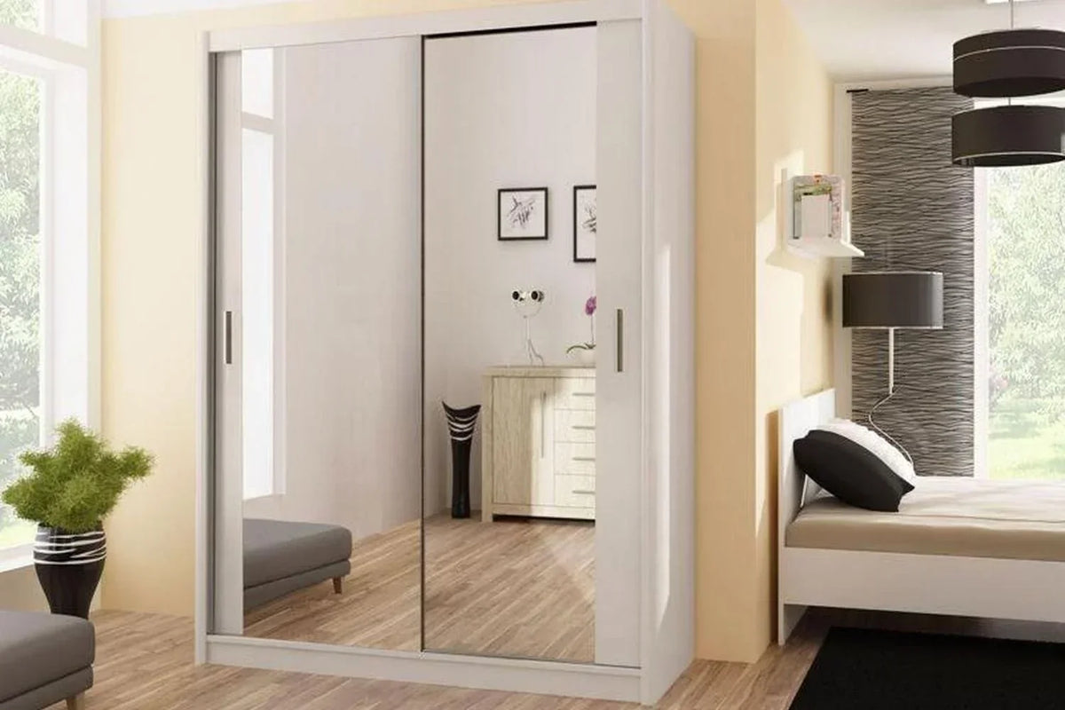 Paris 120 White Sliding Wardrobe With Mirror