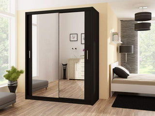 Paris 150 Black Wardrobe with Mirror Fast Delivery - Msofas LTD