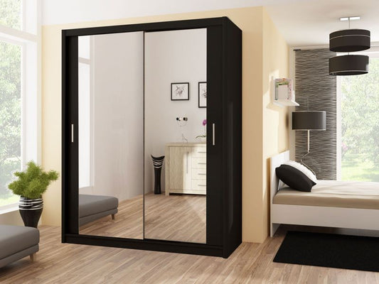 Paris 150  Black Wardrobe with Mirror Fast Delivery