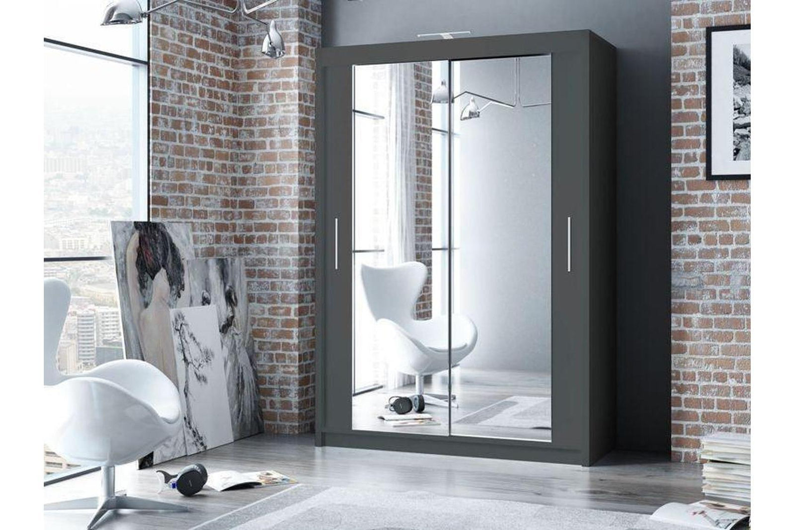 Paris 150 Graphite Express Delivery Sliding Wardrobe With Mirror