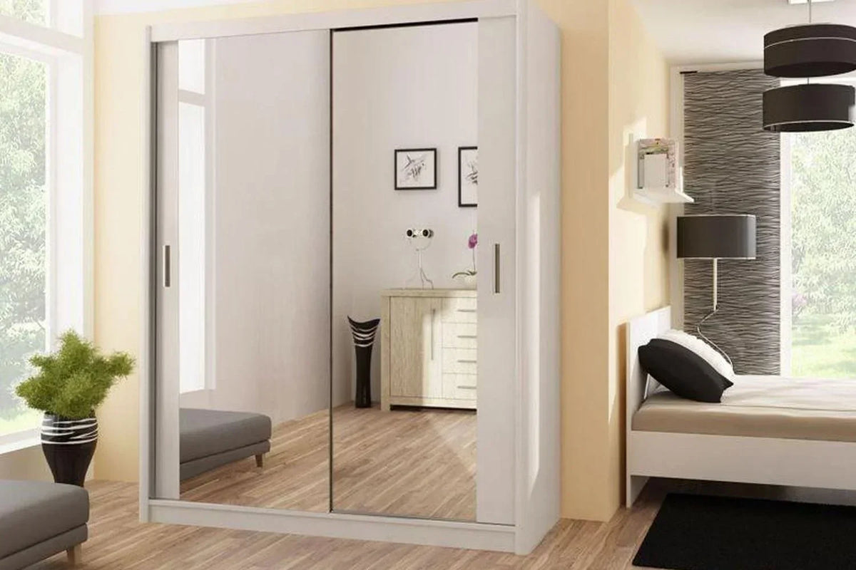 Paris 150 White Sliding Wardrobe With Mirror