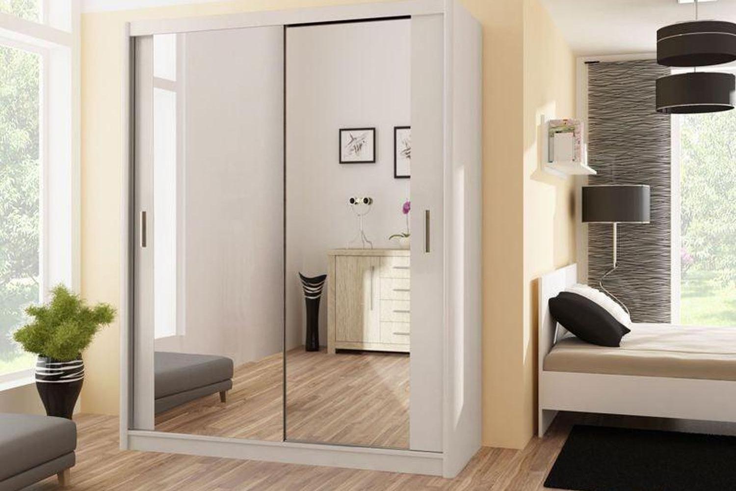 Paris 150 White Sliding Wardrobe With Mirror