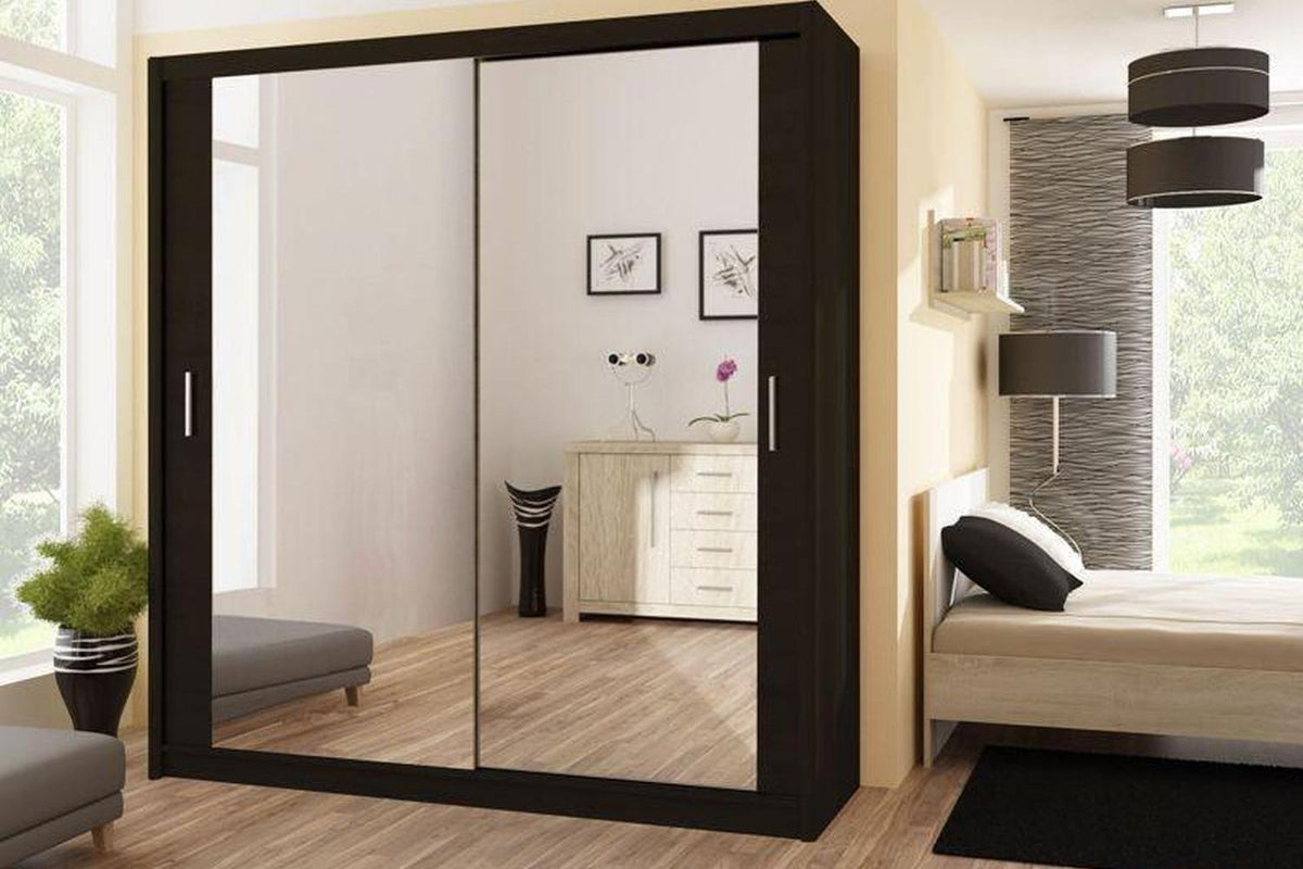 Paris 203 Black Sliding Wardrobe With Mirror