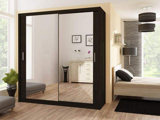 Paris 203 Black Wardrobe with Mirror - Msofas LTD