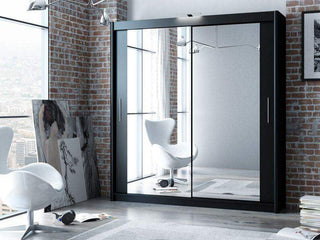 Paris 180 Black Wardrobe with Mirror - Msofas LTD