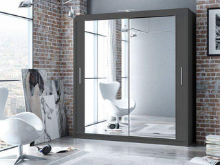 Paris 180 Graphite Wardrobe with Mirror Fast Delivery - Msofas LTD