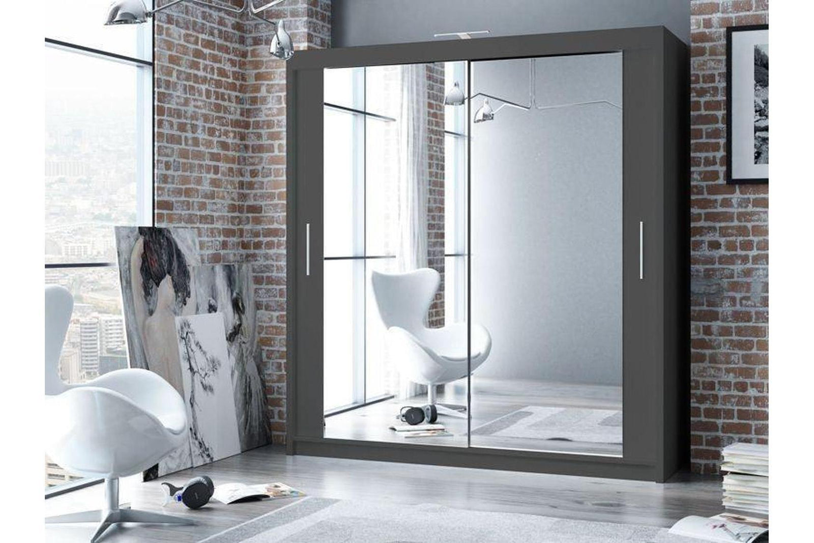 Paris 203 Graphite Sliding Wardrobe With Mirror