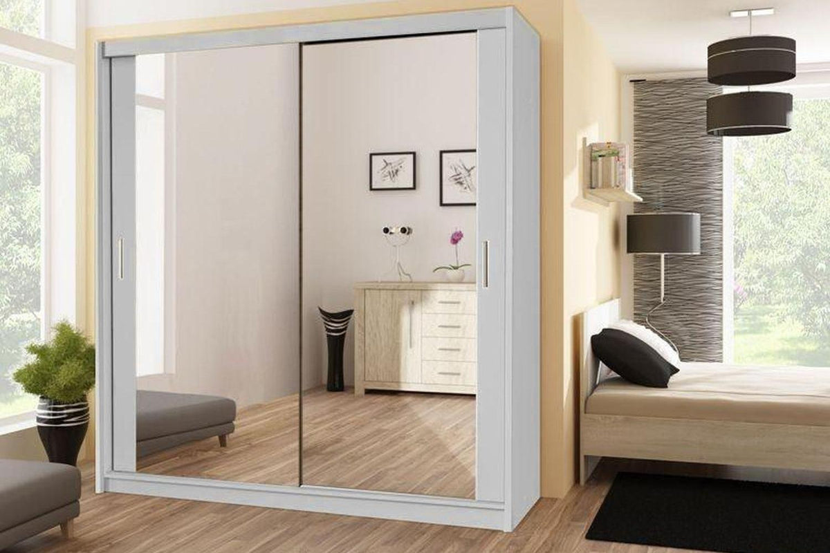 Paris 203 White Sliding Wardrobe With Mirror