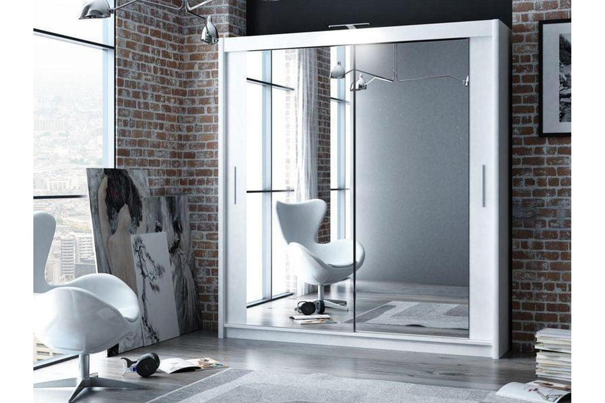 Paris 180 White Sliding Wardrobe With Mirror