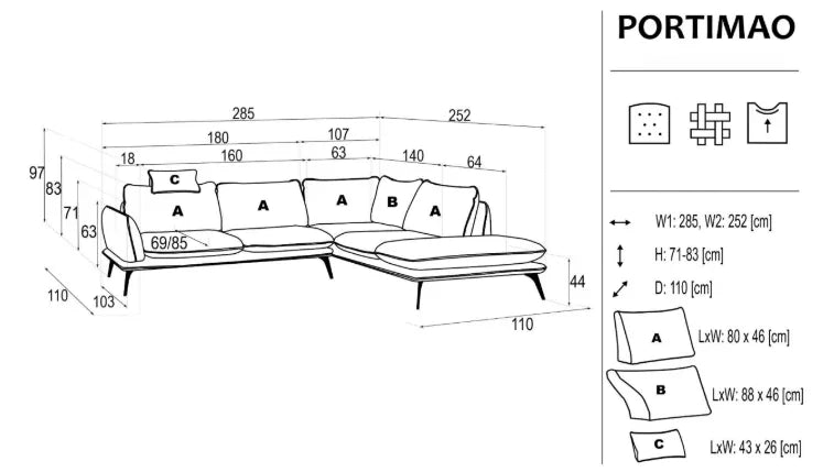 Portimao Corner Sofa dimensions