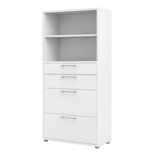 Prima Bookcase 1 Shelf With 2 Drawers + 2 File Drawers In White - Msofas LTD