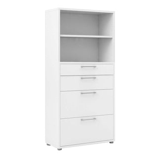 Prima Bookcase 1 Shelf With 2 Drawers + 2 File Drawers In White - Msofas LTD