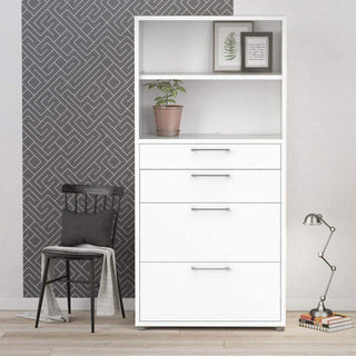 Prima Bookcase 1 Shelf With 2 Drawers + 2 File Drawers In White - Msofas LTD