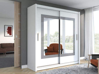 Preston 203 White Wardrobe with Mirror - Msofas LTD