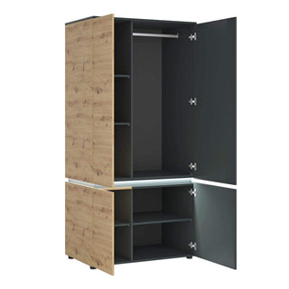 Luci 4 Door Wardrobe in Platinum and Oak - Msofas LTD