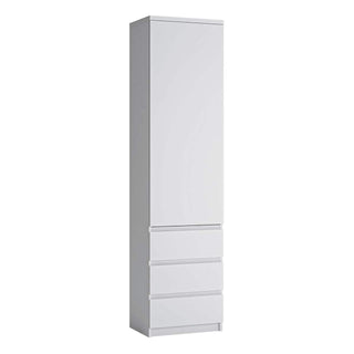 Fribo Tall Narrow 1 Door 3 Drawer Cupboard in White - Msofas LTD