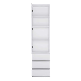 Fribo Tall Narrow 1 Door 3 Drawer Cupboard in White - Msofas LTD