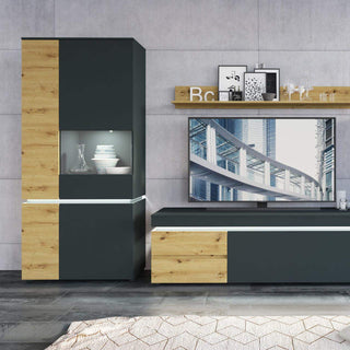 Luci 1 Door 2 Drawer TV Unit in Platinum and Oak - Msofas LTD