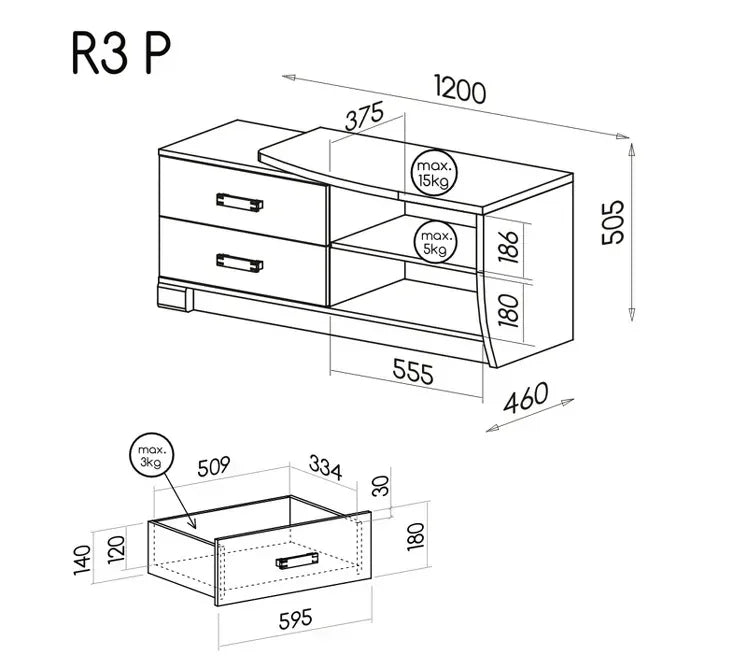 Romero R3 Tv Unit Left dimensions