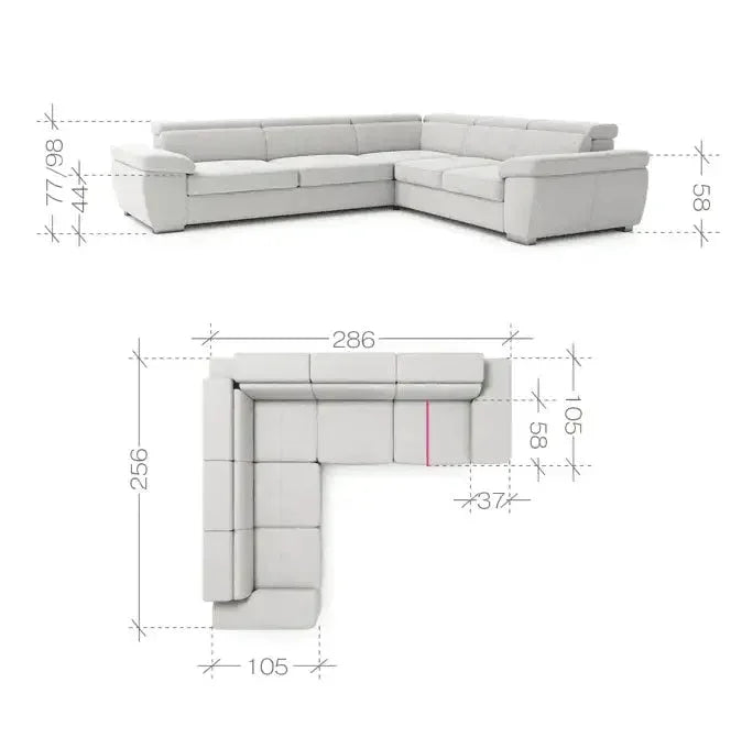 Rosso Corner Sofa Bed With Storage dimensions