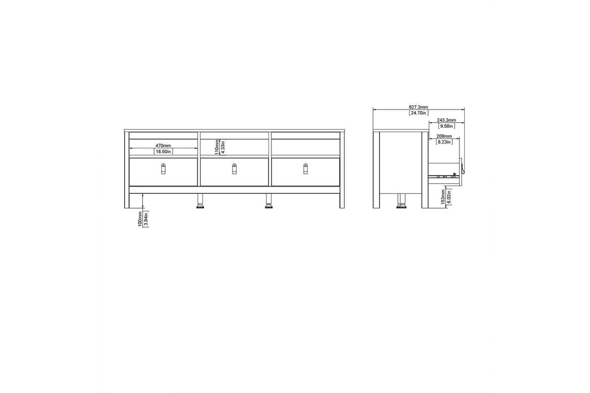 Madrid Tv-Unit 3 Drawers In White