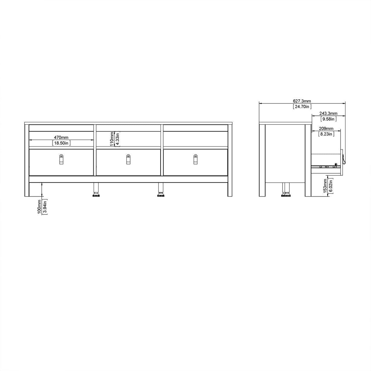 Madrid Tv-Unit 3 Drawers in White