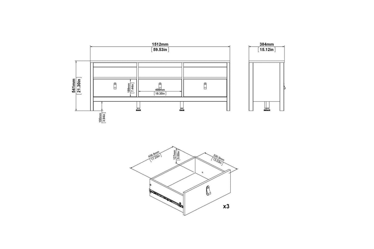 Madrid Tv-Unit 3 Drawers In White