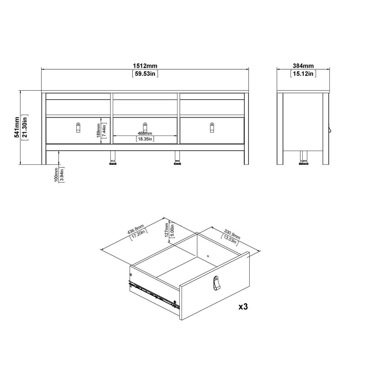 Madrid Tv-Unit 3 Drawers in White